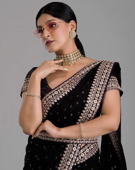 Jewellery on black saree