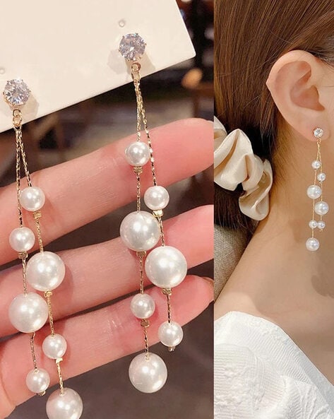 Buy Jewels Galaxy Scintillating Chunky Statement Pearl Drop Earrings For  Women Online
