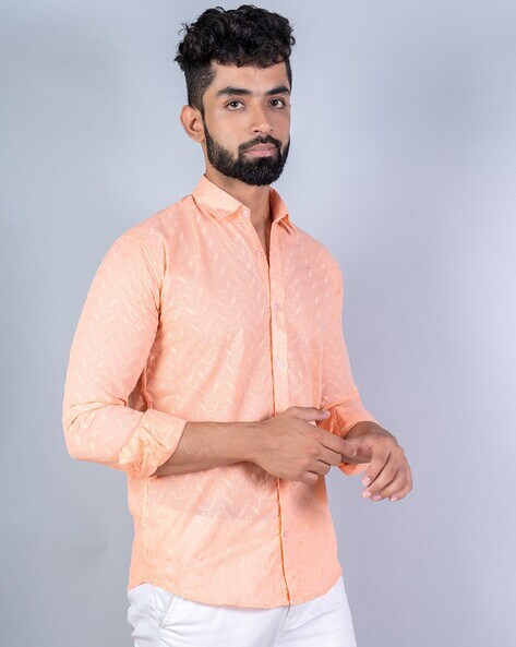 peach embroidered shirt