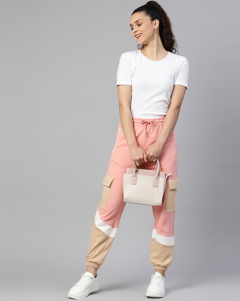 Women Colourblock Joggers with Drawstring