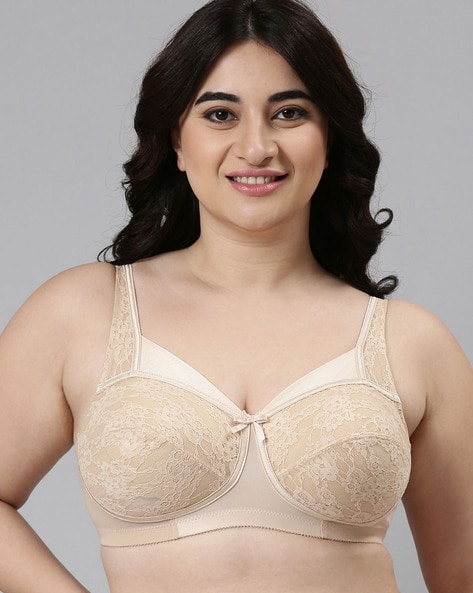 Buy Enamor Padded Wirefree Laminated Cups Cami Shaper Lace Bra - Black at  Rs.1299 online