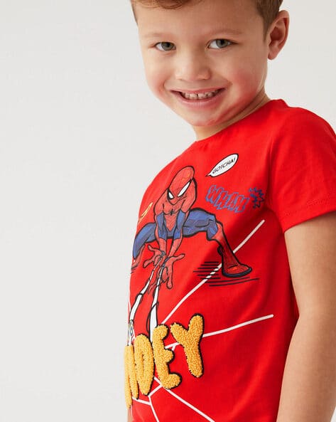 Spiderman Print Round-Neck T-Shirt