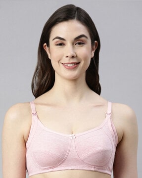 Buy Enamor Pink Non Wired Non Padded Full Coverage Full Support Everyday Bra  With Lace A014 - Bra for Women 1330932