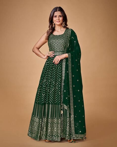 Ladies Green Long Gown, Length: Max Up To 57 at Rs 1450 in Surat | ID:  21045788762