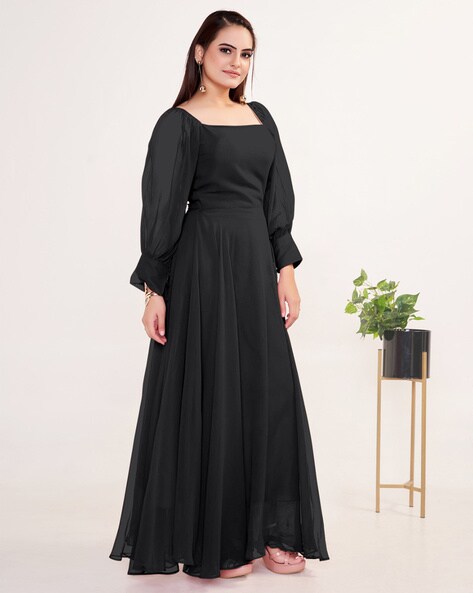Simple tulle black long prom dress, black evening dress – dresstby