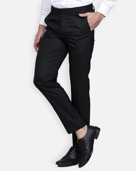 Lars Amadeus Men's Dress Striped Slim Fit Flat Front Business Trousers  Black 34 : Target