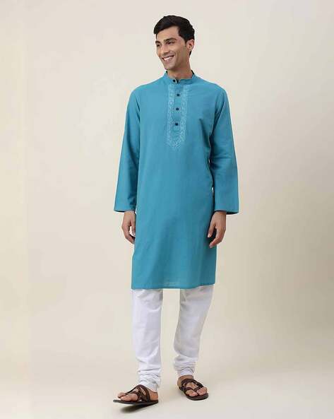 Fabindia Embroidered Band-Collar Kurta