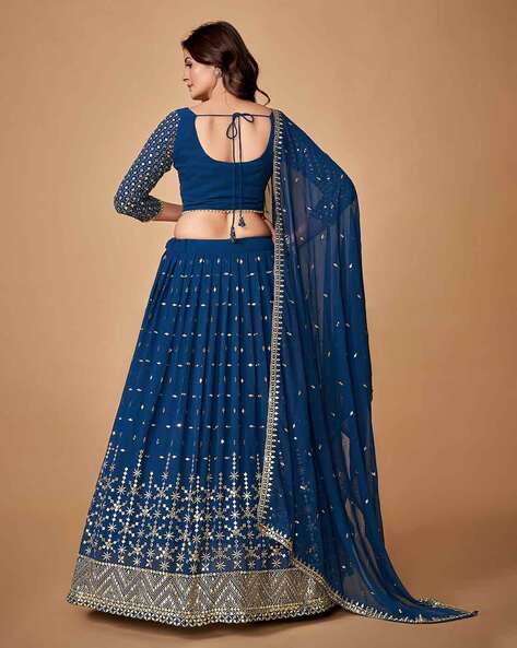 Embellished Flared Lehenga Choli Set with Dupatta