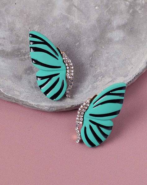 BLUE ADONIS , BUTTERFLY DESIGN EARRINGS WITH ADJUSTABLE RING FOR WOMEN –  www.soosi.co.in