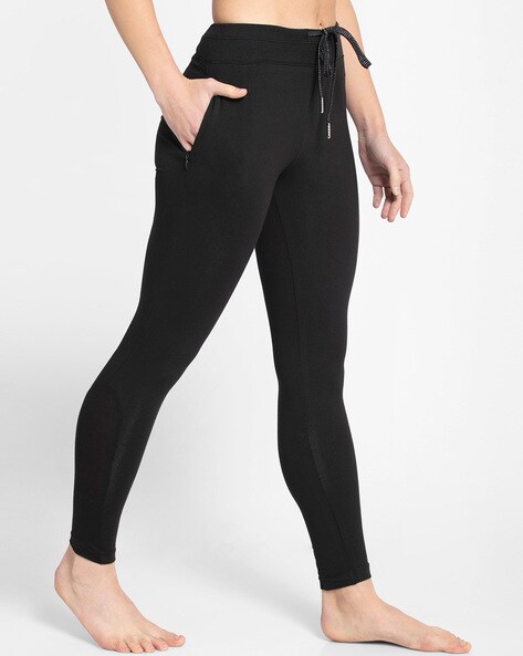 Buy Women's Super Combed Cotton Elastane Stretch Yoga Pants with Side  Zipper Pockets - Black AA01