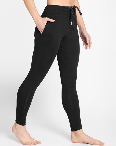 AA01 Super Combed Cotton Elastane Stretch Yoga Pants with Side Zipper  Pockets