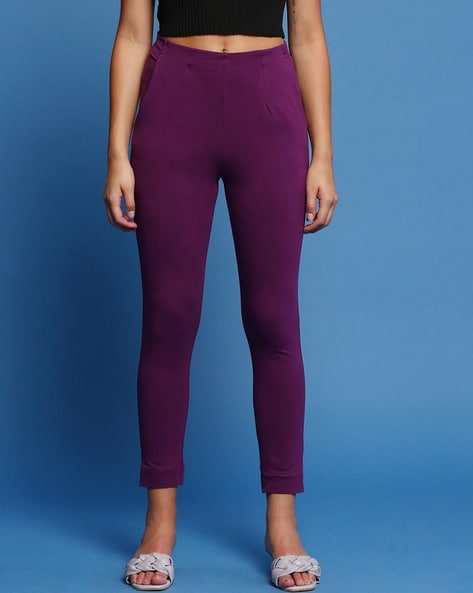 Ladies Purple Cotton Cigarette Pant