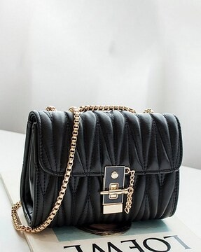 Alfio Raldo Luxury Elegant Black Quilted Sling Bag with Side Studs |  LB-50883 - Black