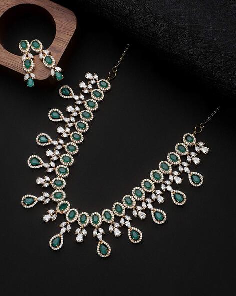 Buy Ratnavali Jewels American Diamond Green Necklace Set Silver Plated  Traditional Jewellery Set With Earring for Women/Girls RV3203GW at Amazon.in