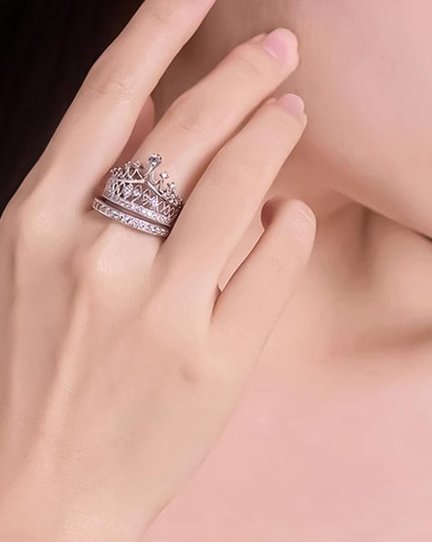 1pc Luxurious & Elegant 925 Sterling Silver Cz Decor Princess Crown Ring  Suitable For Women's Engagement, Anniversary & Jewelry Collection Wedding  Bridal Jewelry | SHEIN
