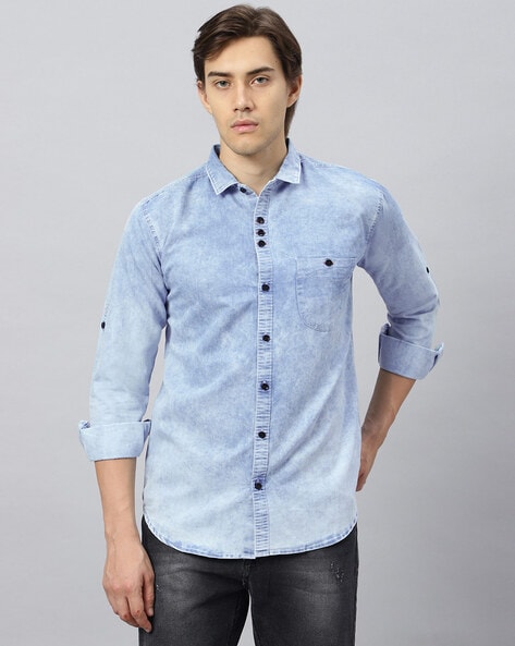 Discover more than 112 light blue washed denim shirt latest