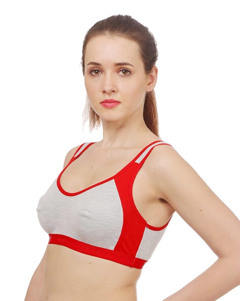 Cotton Grey And Red Color Comfortable Sports Non Padded Bra For Girls at  Best Price in Delhi