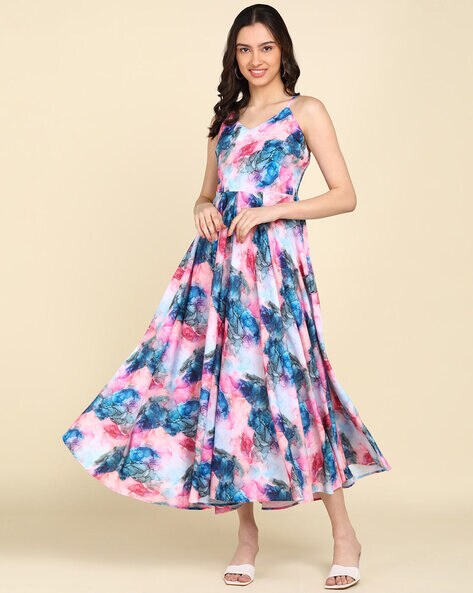 Elegant Multicolor Floral Flare Dress