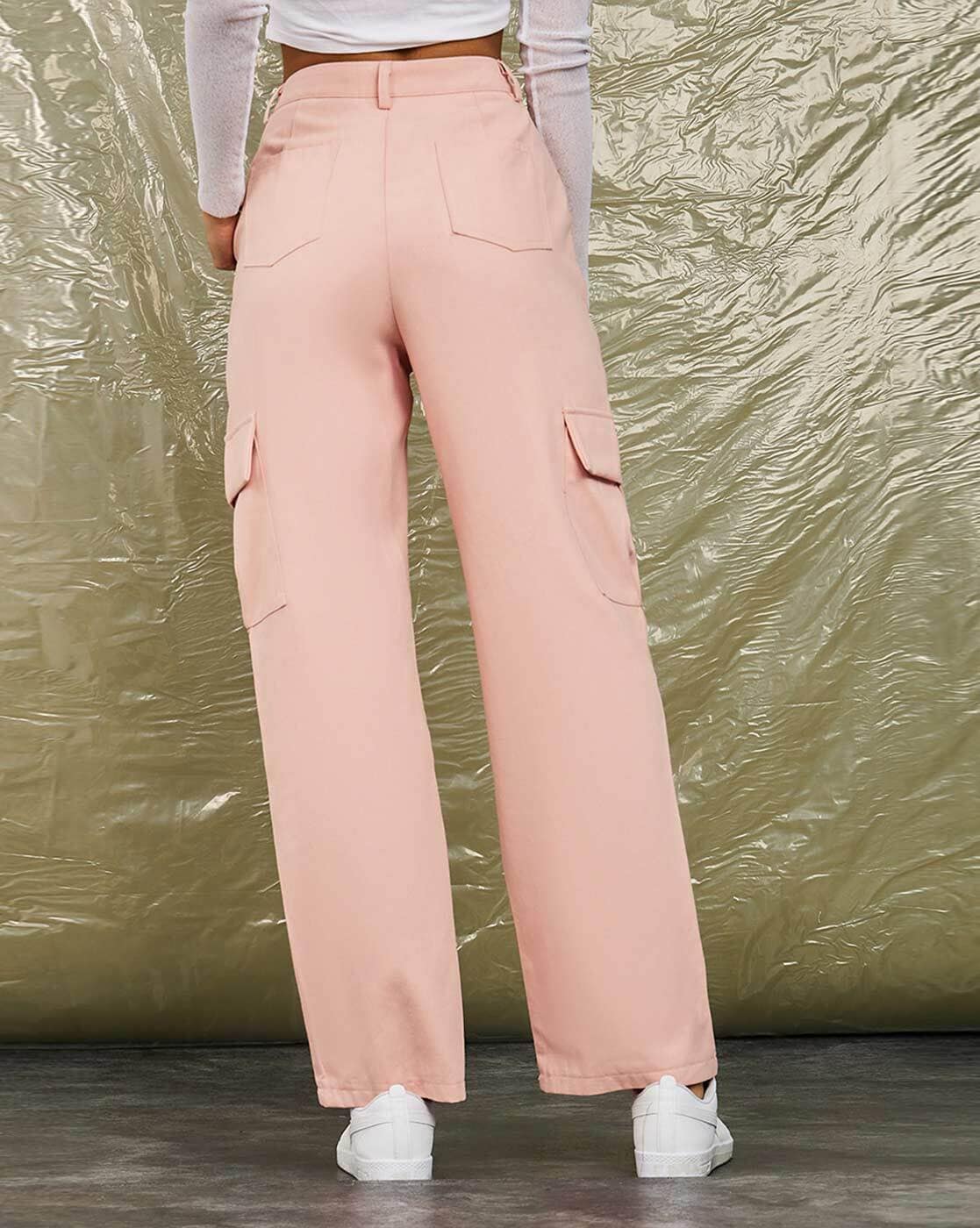 Fashion Cute Women Shiny Mermaid Pink Cargo Pants High Waist