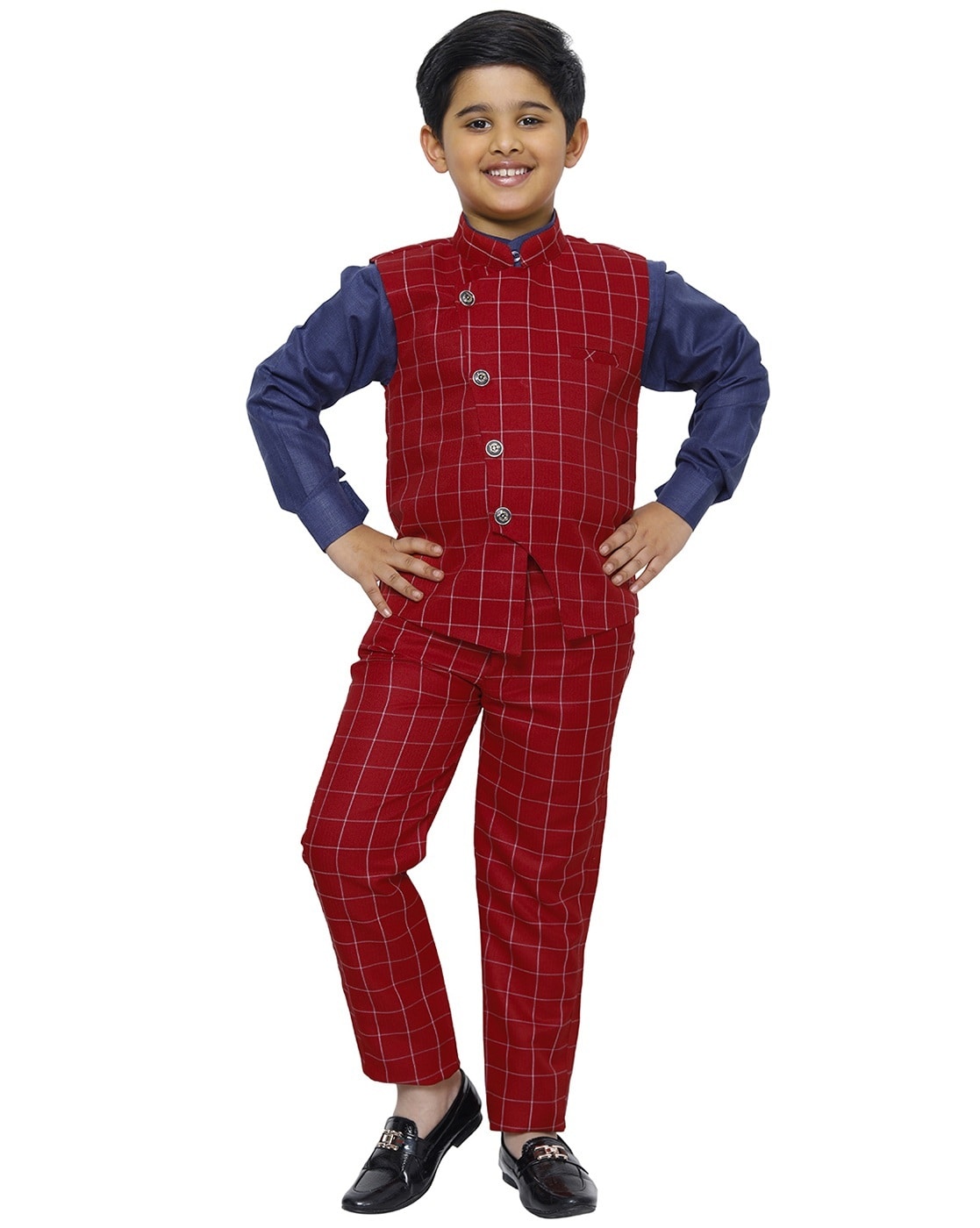 Checked Shirt & Pants Set with Waistcoat