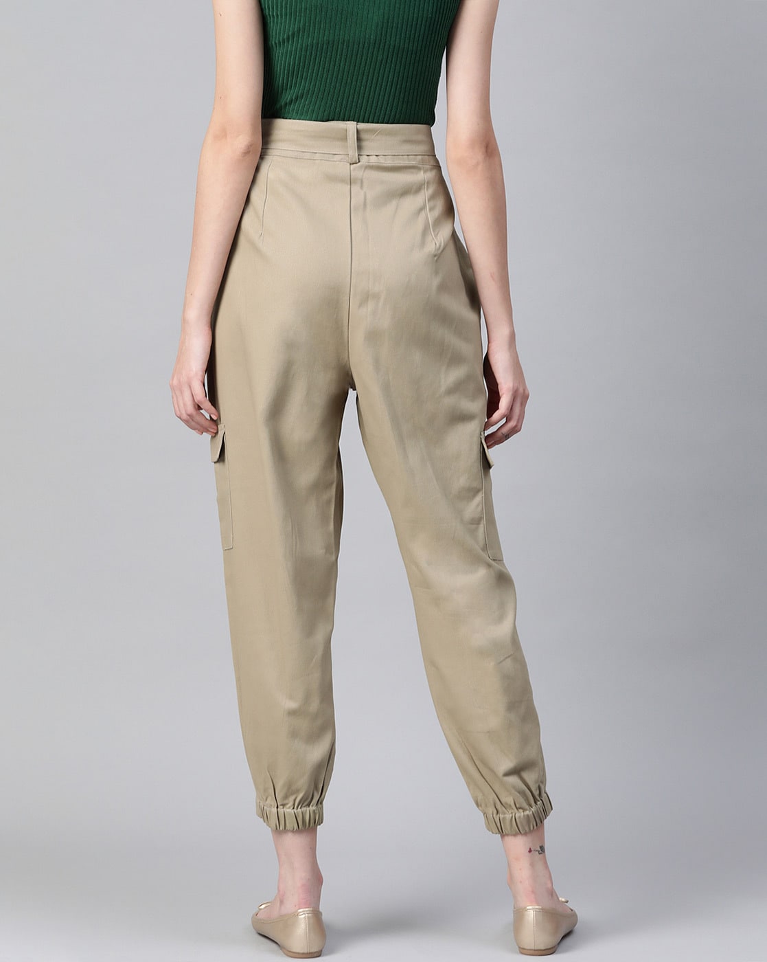Red High Rise Paperbag Waist Pants