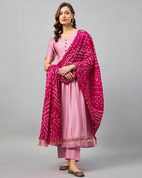 Raw Silk Anarkali Kurta Set with Dupatta 