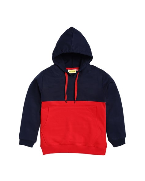 Red blue and undistinguishable yellow hoodie