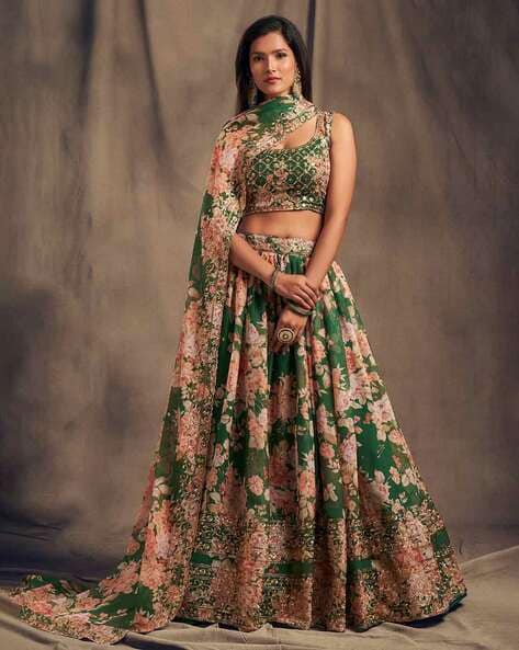 Green Ruffled Trail Lehenga