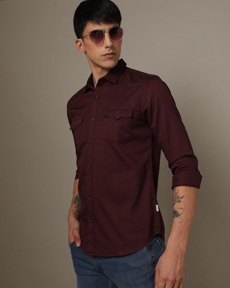 jack and jones burgundy shirt