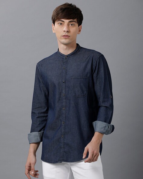 Denim band hot sale collar shirt