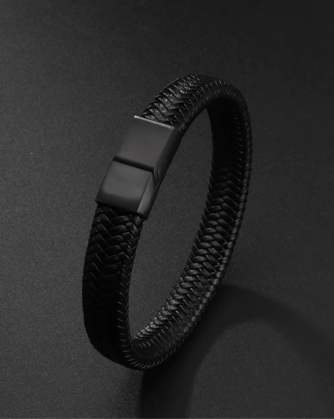 Men's Synthetic Leather Dur A Cuire Black Bracelet