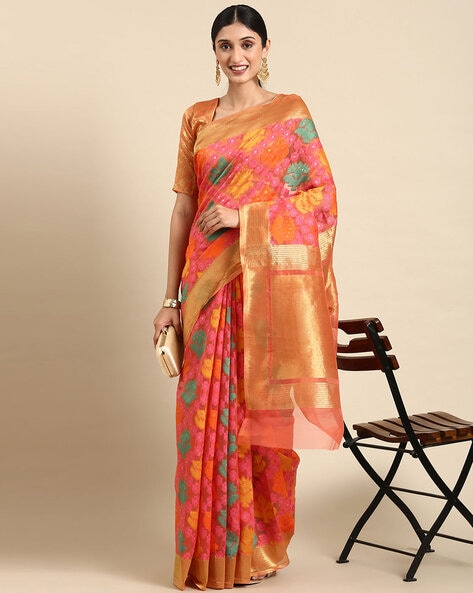 Buy Pink Orange Soft Cotton Saree Online – RODDUR