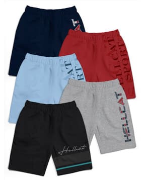hellcat Pack of 5 Typographic Print Shorts with Elasticated Waist-picture-21