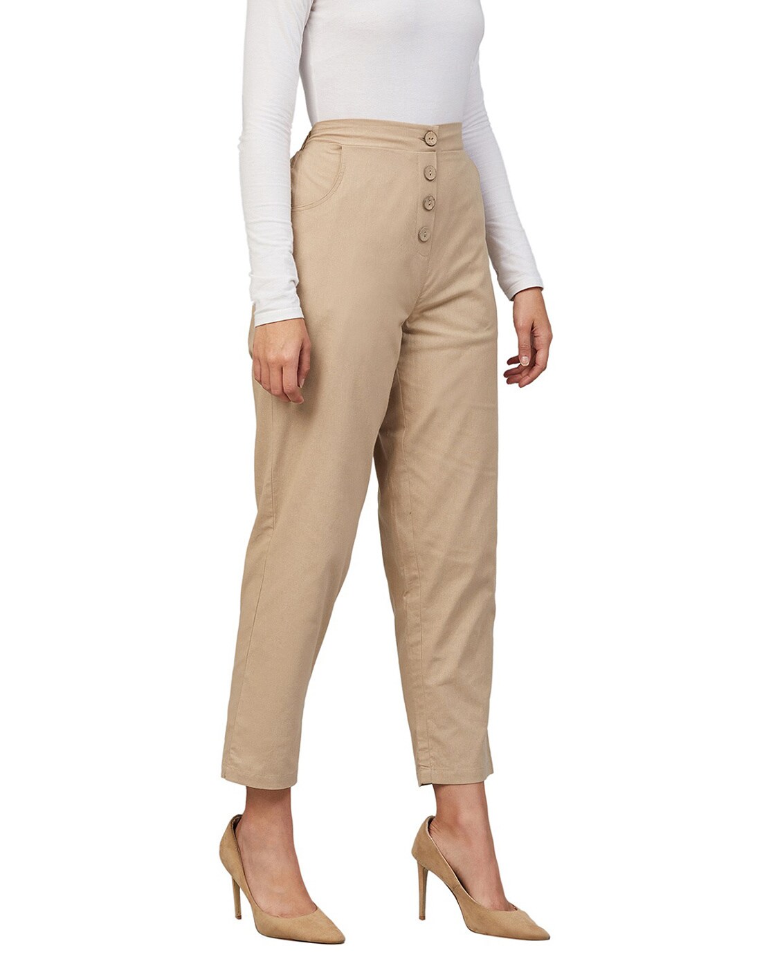 Buy Beige Trousers & Pants for Women by ORCHID BLUES Online