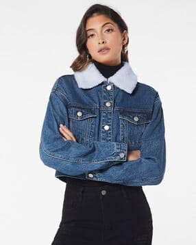 Lightly Washed Denim Jacket with Flap Pockets-image-18