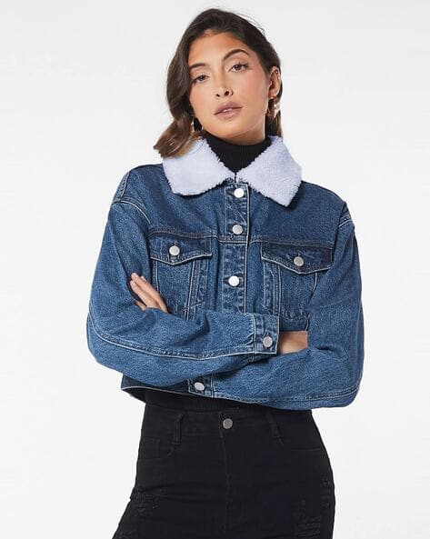 KOTTY Lightly Washed Denim Jacket with Flap Pockets