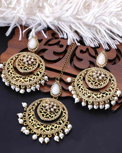 Glass stone CZ Necklace Earrings Mangtika set black color – Swatam Fashion-sgquangbinhtourist.com.vn