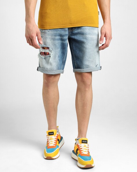 JACK & JONES Solid Men Blue Denim Shorts - Price History