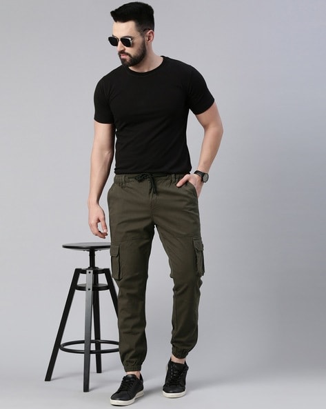 Buy Crocodile Casual Slim Fit Solid Olive Trousers for Men