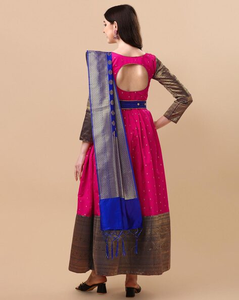 BlushByMounika on Instagram: “Banaras Zaal Zari dress in the most requested  combination. Paired… | Bridal blouse designs, Kalamkari dresses, Designer  dresses indian