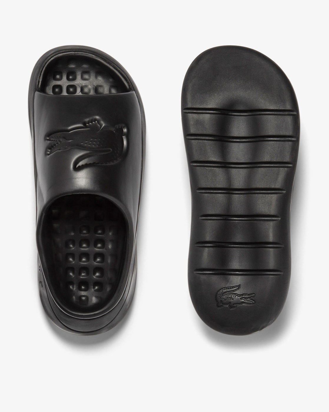 Lacoste croco best sale sliders in black