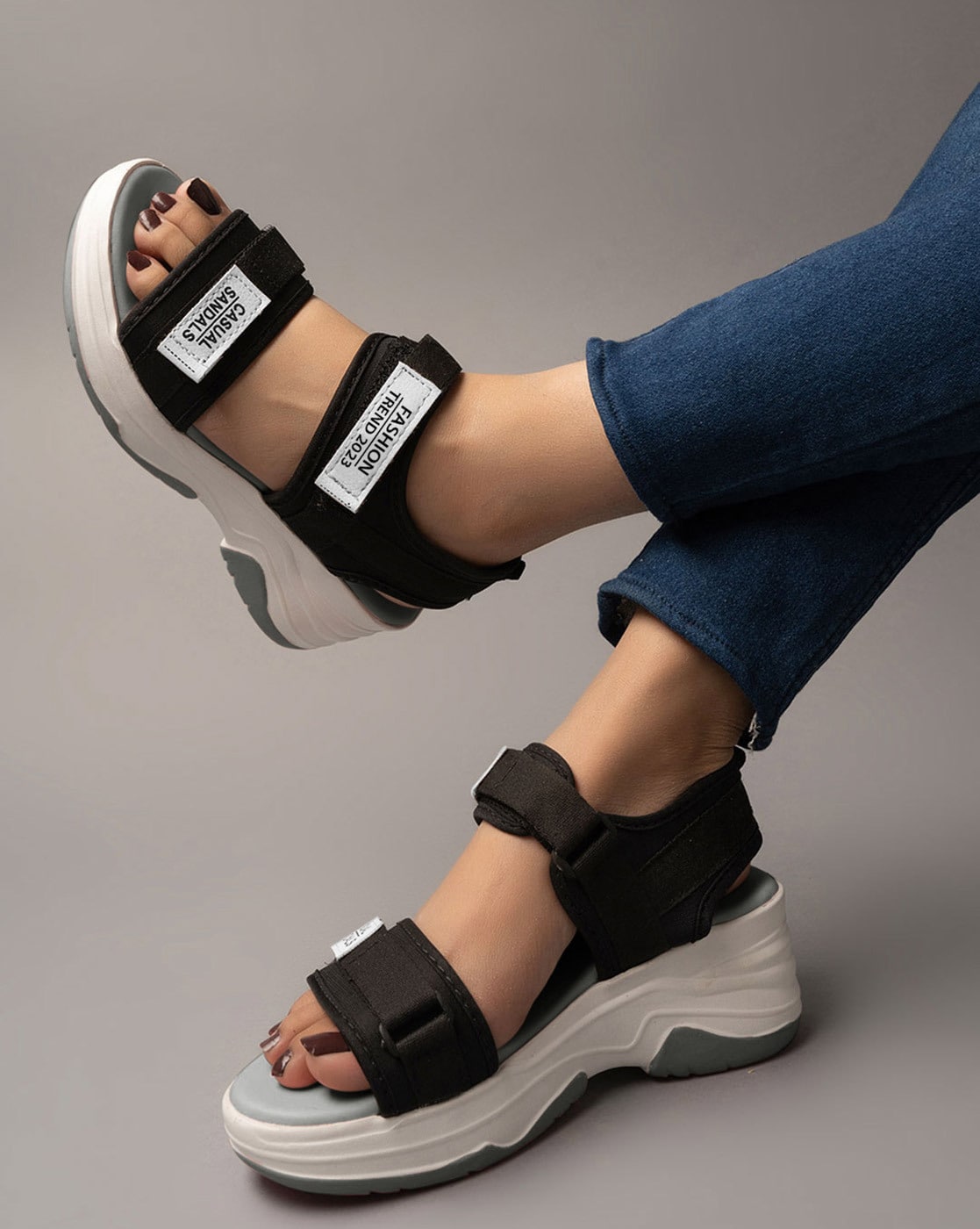 Buy Grey Sports Sandals for Women by Shoetopia Online