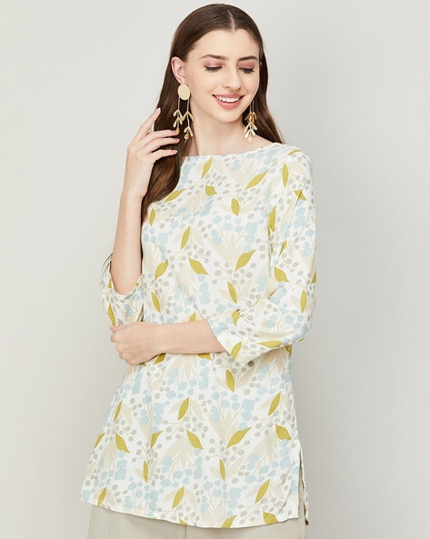 Floral Print A Line Short Kurti