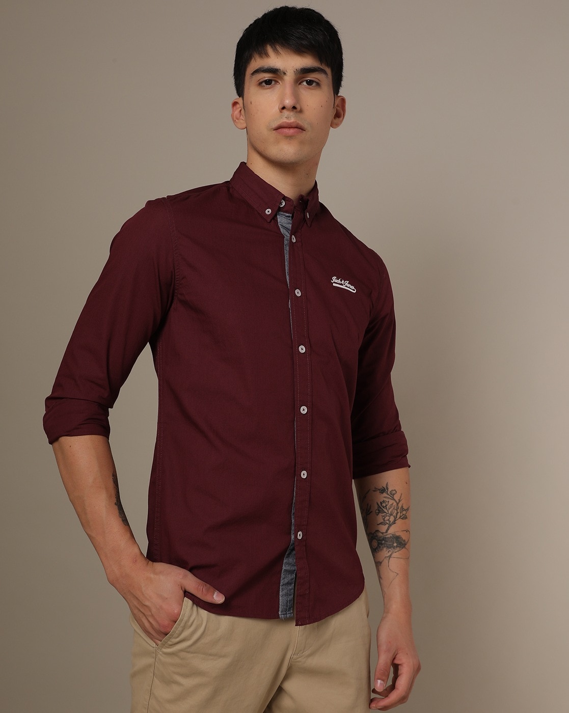 jack and jones burgundy shirt