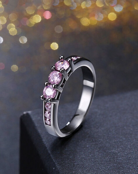 Amazon.com: Luxury Female Love Heart Crystal Ring Charm Black Gold Big  Wedding Rings for Women Cute Pink Opal Stone Engagement Ring : Arts, Crafts  & Sewing
