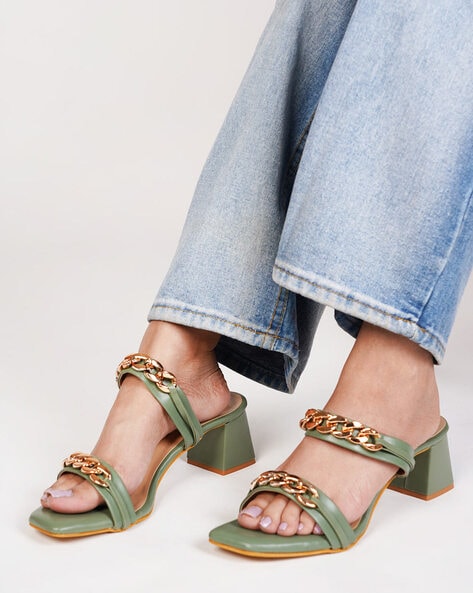 Chunky Heeled Sandals with Open Back