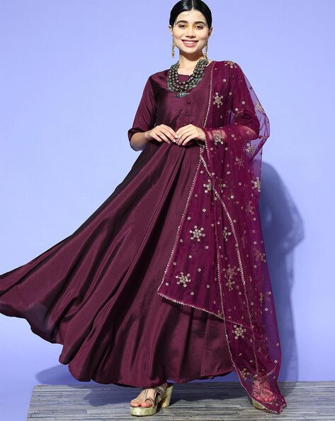 Purple Readymade Embroidered Anarkali Suit 5406SL02