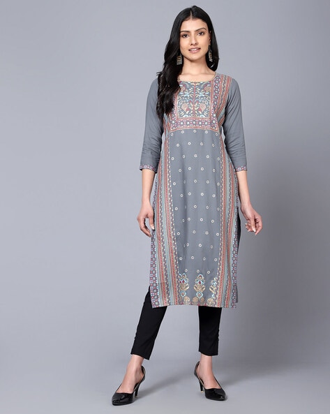 ISHIEQA's Grey Cotton Chikankari Kurti - AN0505D | Stylish dresses, Long  sleeve dress, A line kurti