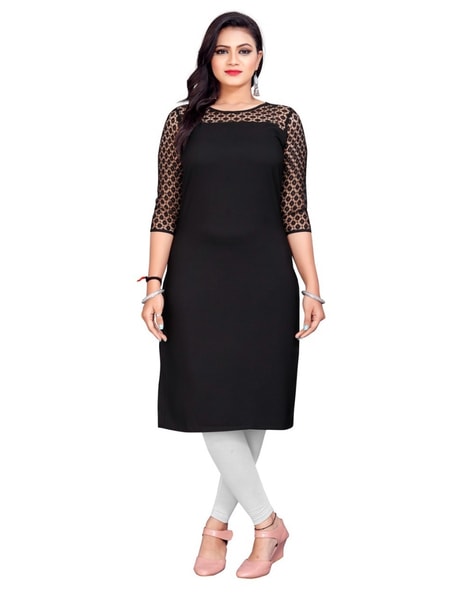 Trendy Fashionable Kurtis (net nad samosa lace kurti ) SAMOSA LACE BLACK  KURTI net kurtis women black