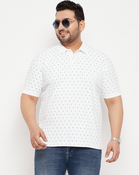 White Printed Ribbed Polo T-shirt